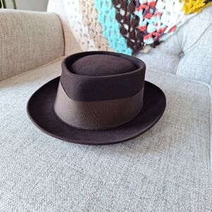 Vintage Stetson Mallory Durafelt Dark Brown Porkpie Hat with Wide Band
